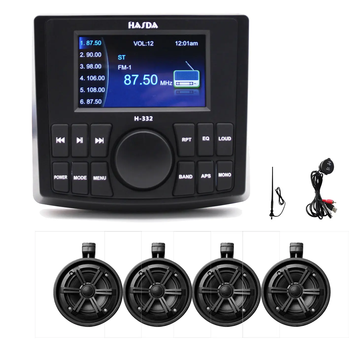 Waterproof Maverick X3 Motorcycle Stereo Mp5 Video Player BT H-332+4x6108 6.5'' 1000w 2prs PMPO Tower Speakers Black