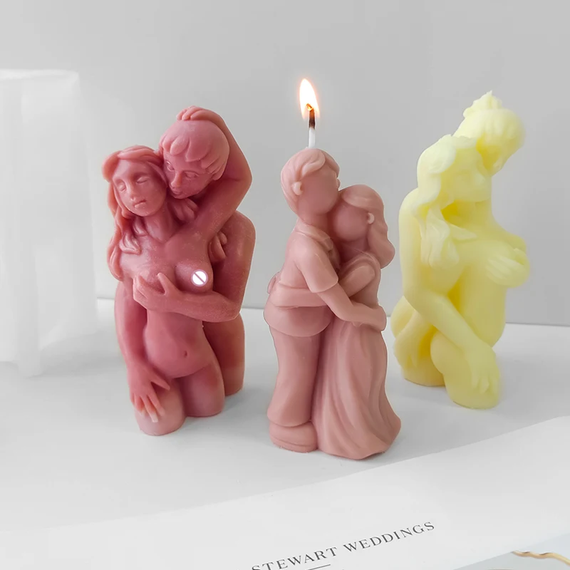 DIY Human Candle Silicone Mold Boy Girl Embracing Portrait Scented Candle Mould Resin Plaster Ornament Home Decor Crafts