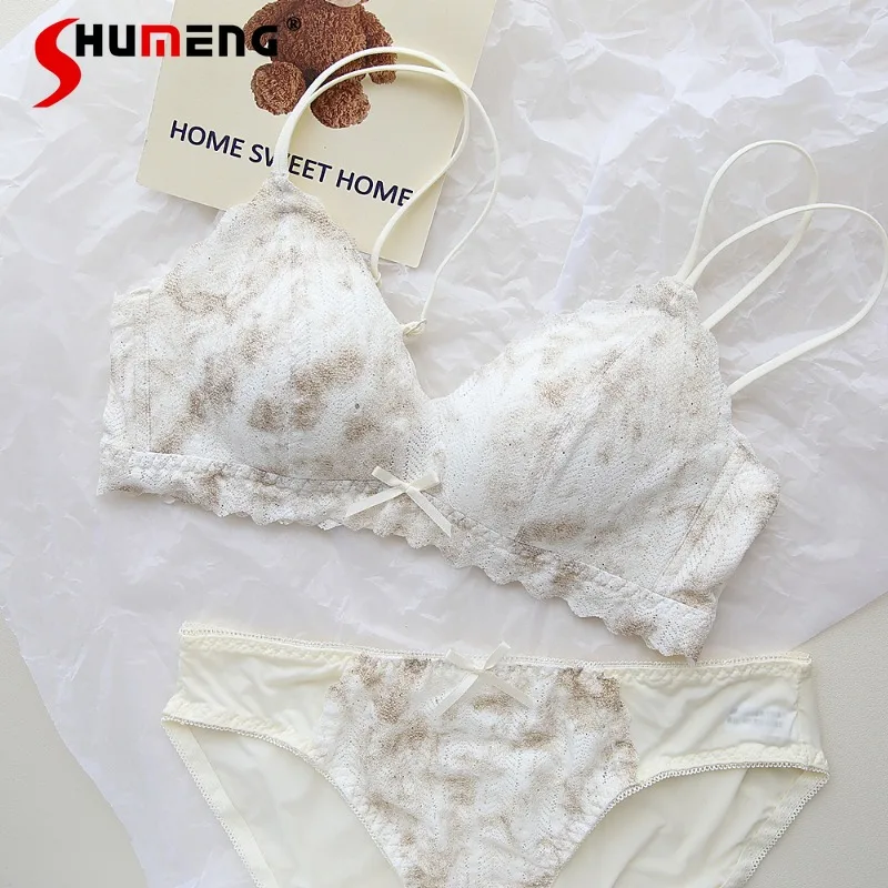 

Women's Underwear with Shiny Sequins Thin Cup Comfortable Push Up Brief Sets Female Solid Small Chest Bra Suit Intimates
