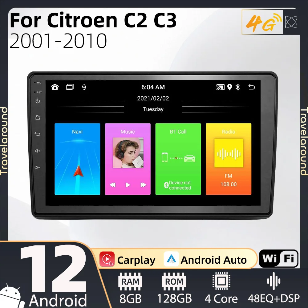 Carplay Multimedia für Citroen C2 C3 2013-2017 2 Din Android Stereo Autoradio GPS Navigation Player Head Unit Autoradio BT WiFi