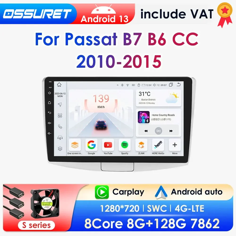 8 128GB Android 13 Autoradio Multimedia für Passat B7 B6 cc 2009-2012 ai Sprach steuerung Navigation GPS Carplay Octa Core 2010