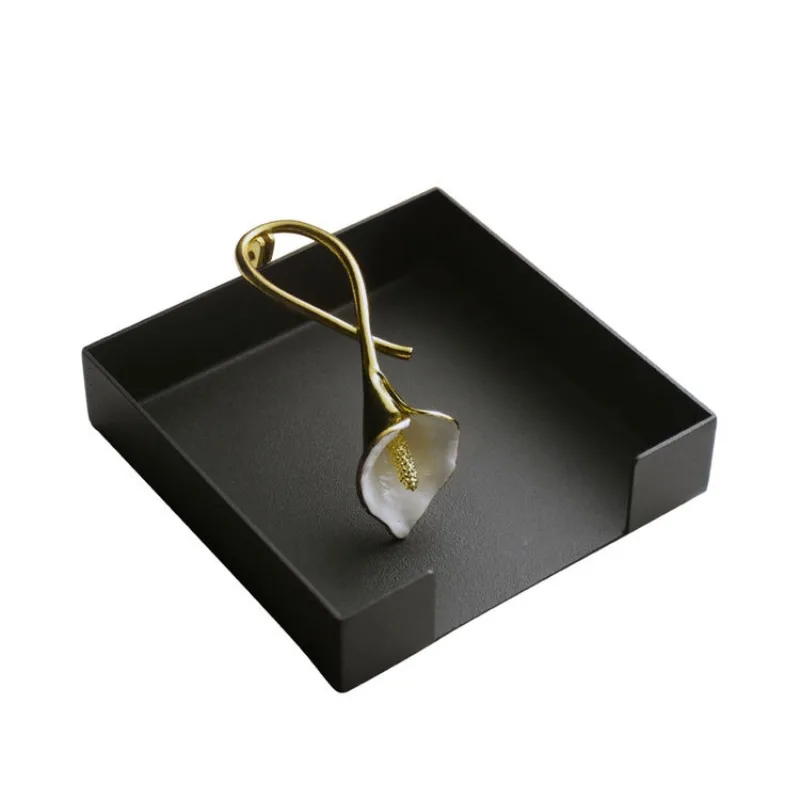Light Luxury Modern Restaurant Hotel Square Horseshoe Lotus Tissue Box Storage Commercial Napkin Holder Countertop Decoration