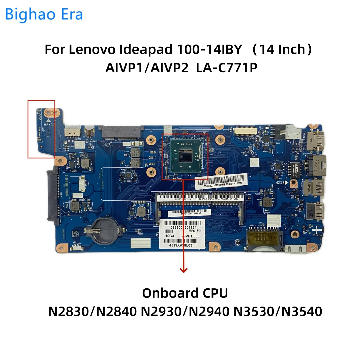 AIVP1/2 LA-C771P For Lenovo Ideapad 100-14IBY 100-15IBY B50-10 Laptop Motherboard With N2830 N2840 N3540 CPU DDR3L 5B20J30778