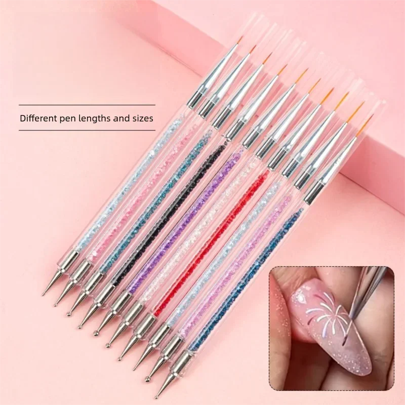 5Pcs Nail Art Brush Design Tip Painting Drawing Carving Dotting Pen Flat Fan Liner Acrylic Gel UV Polish Manicure Tools
