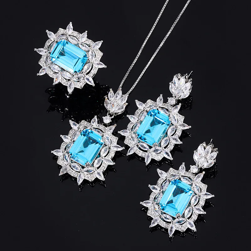 S925 Silver Plated 18K Gold Plated PT950 Platinum Retro Aquamarine Plus Bottom Women's Handmade Diamond Set Main 10*14