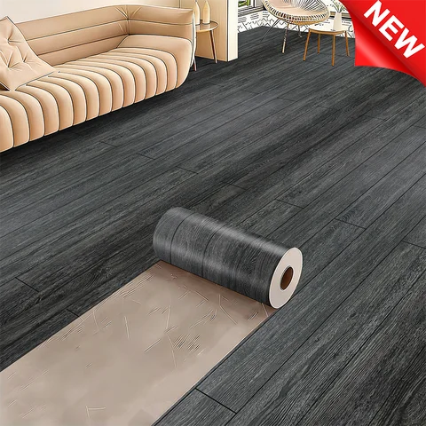 Waterproof Wood Grain Floor Wallpaper Self Adhesive Wear Resistant Easy Install Vinyl Flooring for Home Renovation