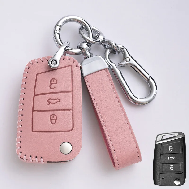 Leather Car Remote Key Case Cover Shell For Volkswagen VW Polo Golf 7 MK7 Tiguan Touran Passat Lavida Plus Lamando Accessories - view 4