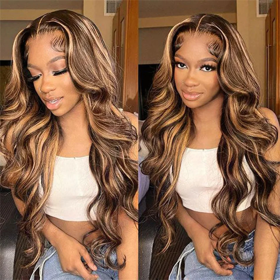 Body Wave Lace Front Wig 32 Inch Highlight Wig Human Hair Malaysian 13x4 Frontal Wigs Hd Honey Blonde Colored Hair For Women