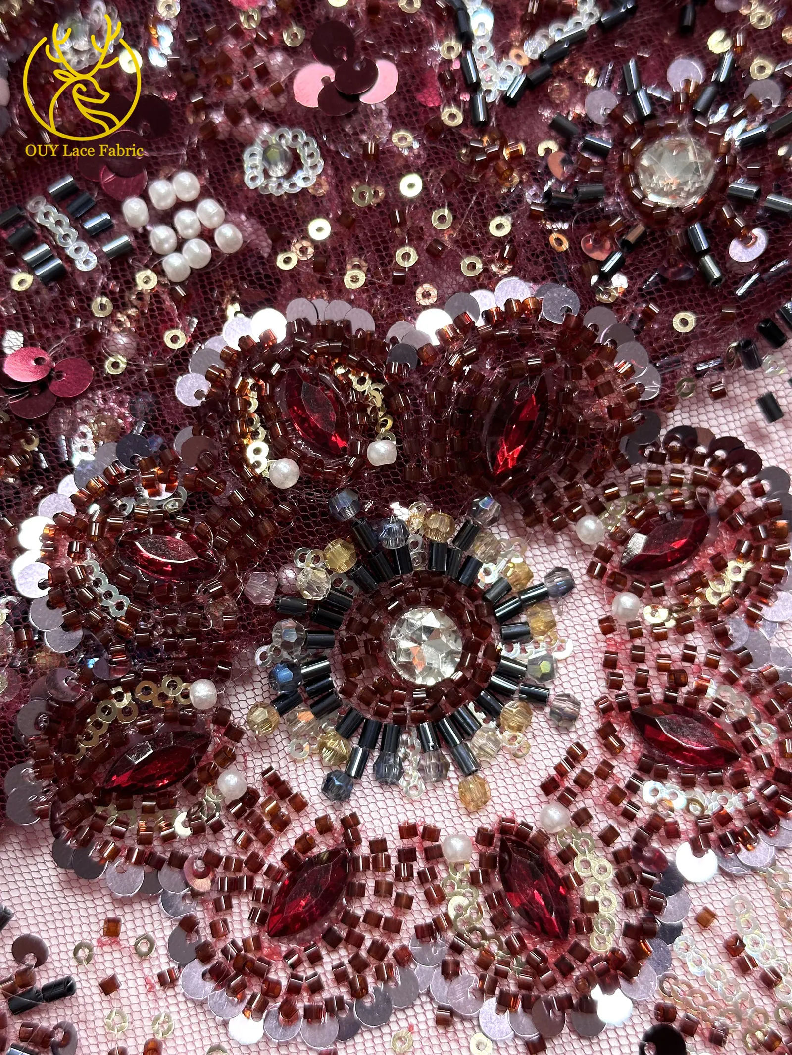 Grüner afrikanischer Stein-Perlen-Spitzenstoff 2026, hochwertiger nigerianischer französischer Tüll-Pailletten-Spitzenstoff, ideal für Brautparty-Dresse – Detail 21