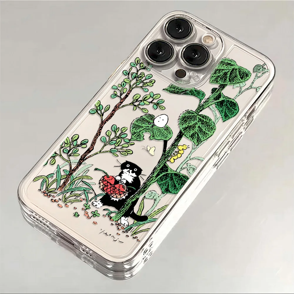 مضحك الكرتون الأسود القط قضية الهاتف آيفون 17 16 15 11 12 14 13 برو ماكس ميني X XS XR 7 8 زائد SE4 16E للصدمات غطاء ناعم #2