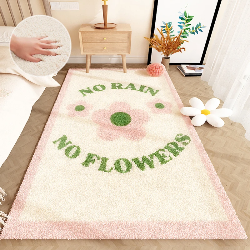 

Japanese and Korean Style Bedroom Bedside Thickened Carpet Flower Pattern Design Wool Velvet Mat Living Room Sofa Decorative Rug