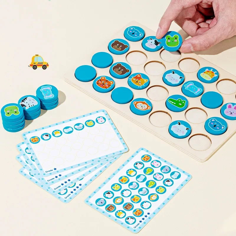 Trova lo stesso modello Gioco di puzzle per bambini Cartoon Memoria animale Scacchi Pensiero Formazione Bambini Giocattoli educativi in legno Montessori