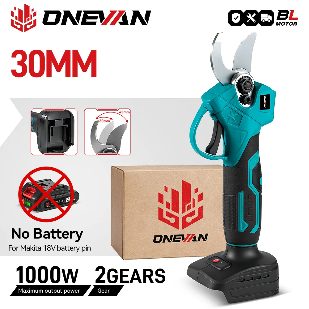 ONEVAN 30MM Brushless Electric Scissors 1000W Cordless Electric Pruning Shear Garden Cutting Power Tools For Makita Battery Pin