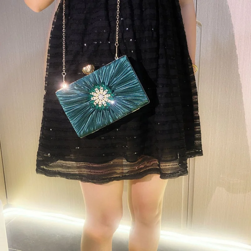 Nuevo bolso plisado con purpurina, bolso de mano de noche para mujer, bolso de fiesta con diamantes de imitación a la moda, bolso de hombro tipo bandolera versátil para mujer
