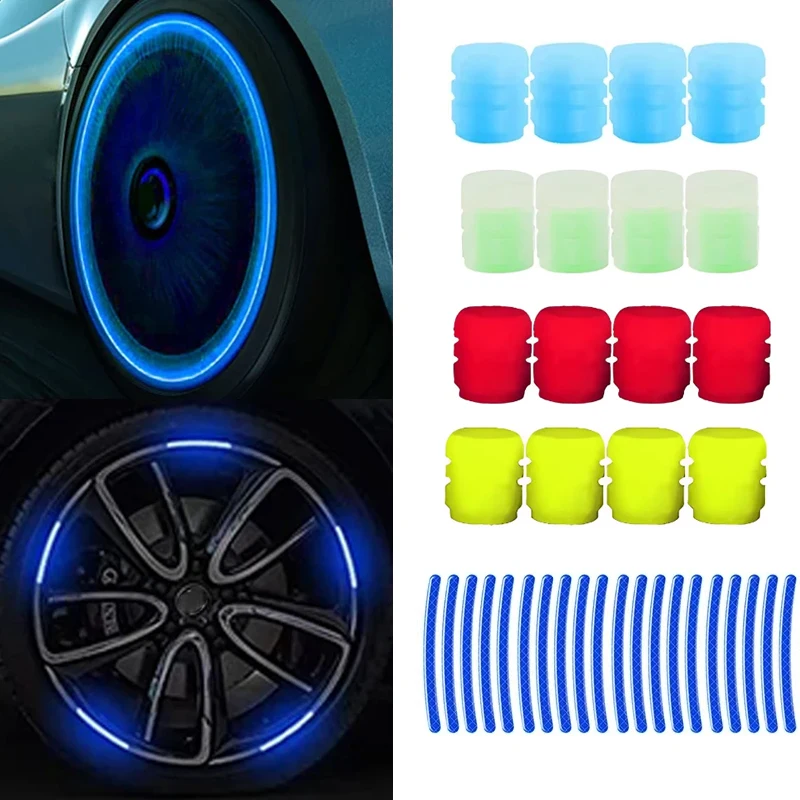 

Car Wheel Reflective Stickers Glow-in-the-Dark Valve Covers Fluorescent Valves Motorcycle Bicycle Wheels Universal Accessories