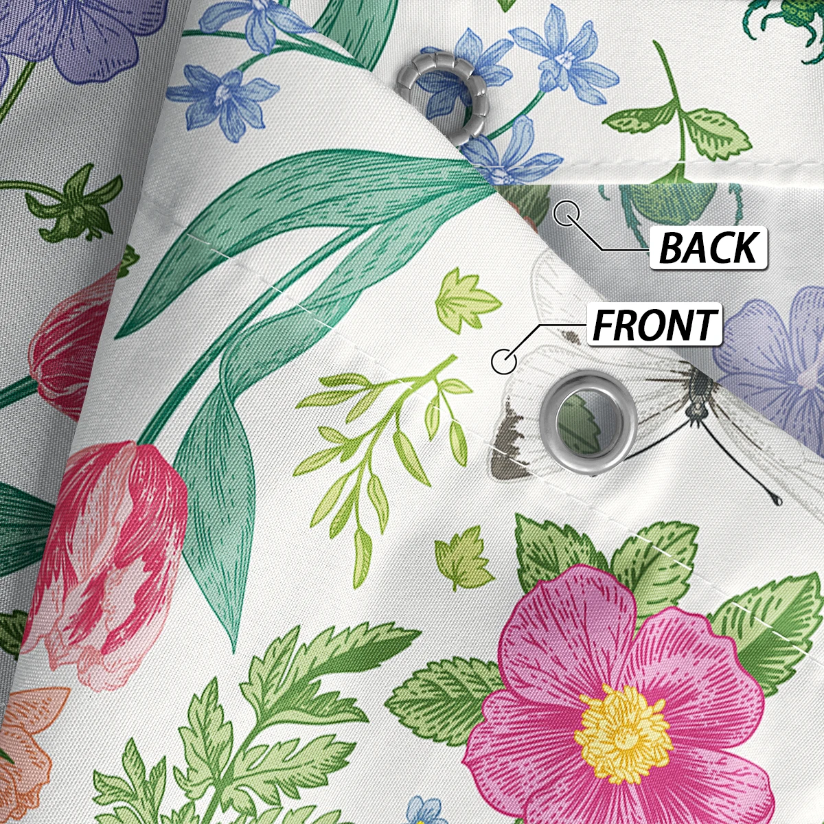 1 piece of 180x180cm printed shower curtain with floral pattern, 12 hooks, waterproof and mold resistant partition