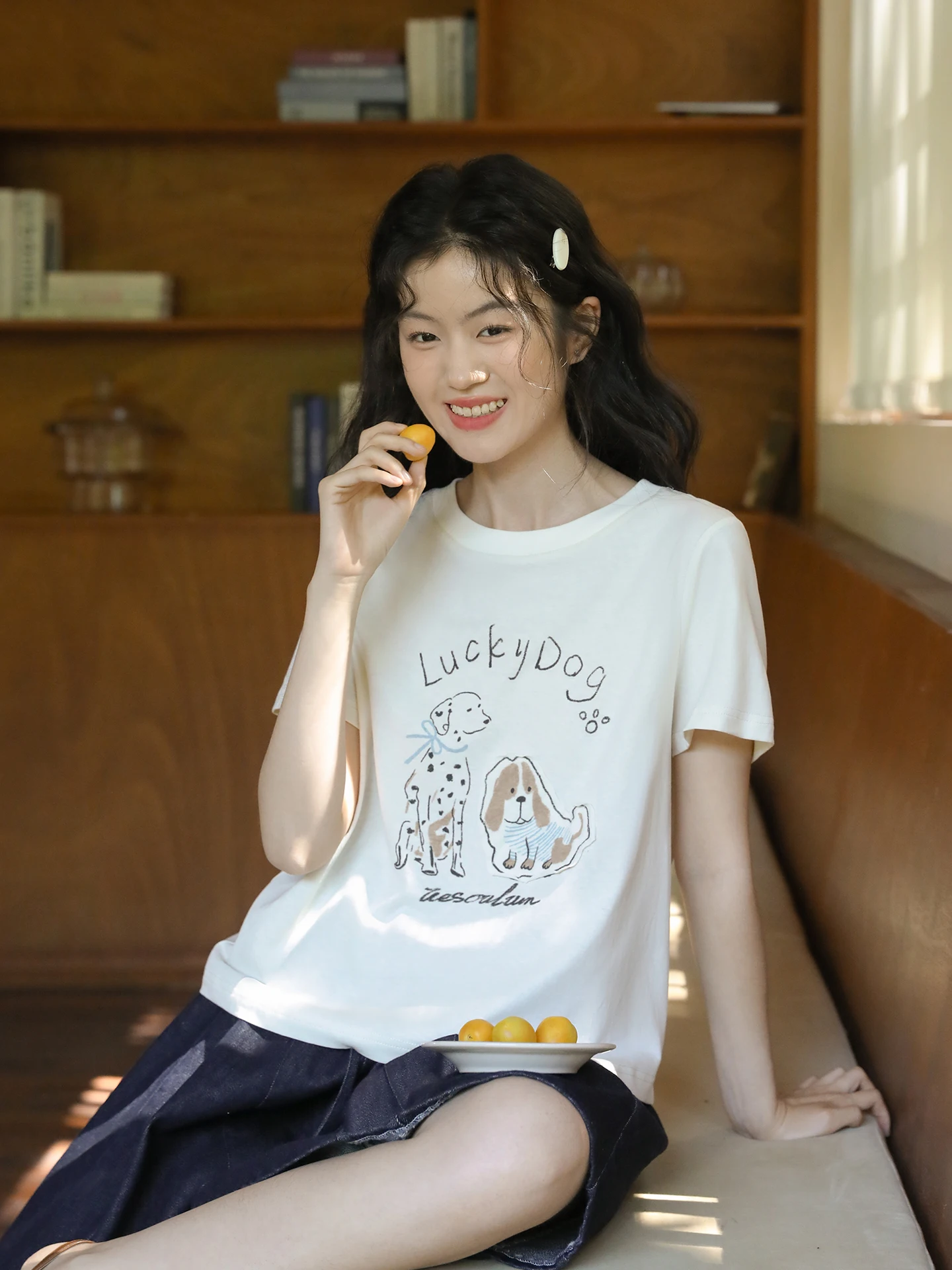 

Nesoulum Linen Cotton ort Sve T-irt Women Summer Vintage Loose Commute Top Dog Print Casual round Ne Tee