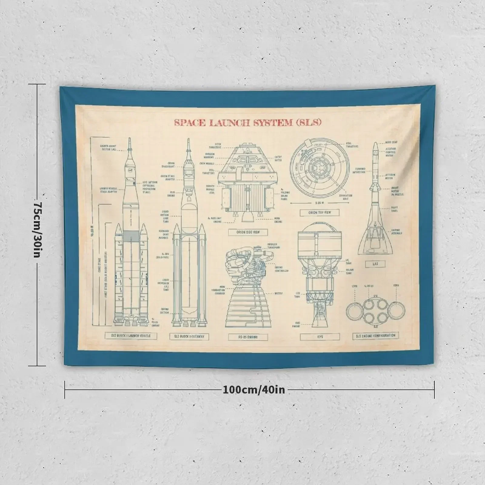 Space Launch System (SLS) - Old Paper Grid Tapestry Wall Deco Decor For Bedroom Room Decor Korean Style Room Aesthetic Tapestry