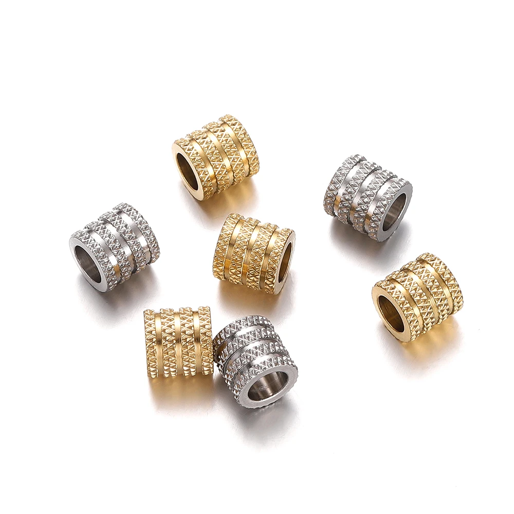 10Pcs 5/6/8/10mm Stainless Steel Large Hole Bead Gold Color Loose Spacer Beads Charms for Bracelet DIY Jewelry Making Supplies