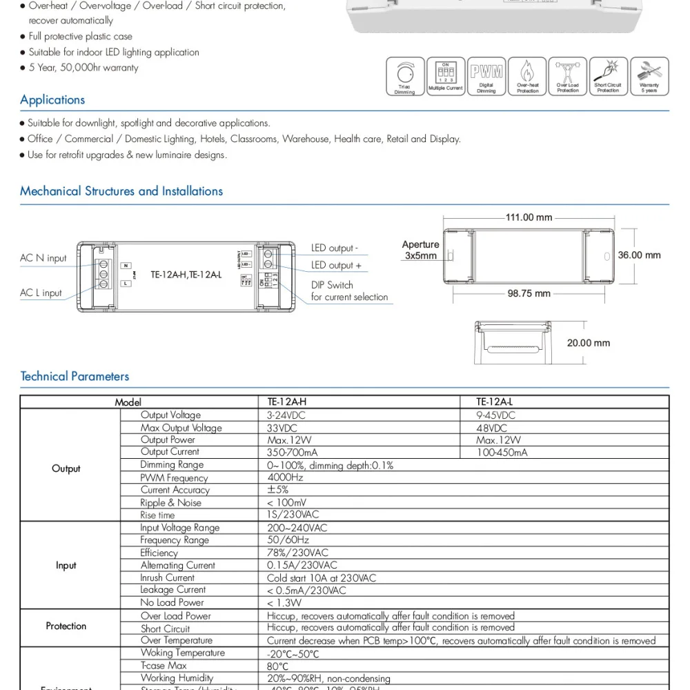 Universal LED Dimming Driver Triac Push Switch Power Supply Constant Voltage Current Unit For Interior Residential Light Fixture