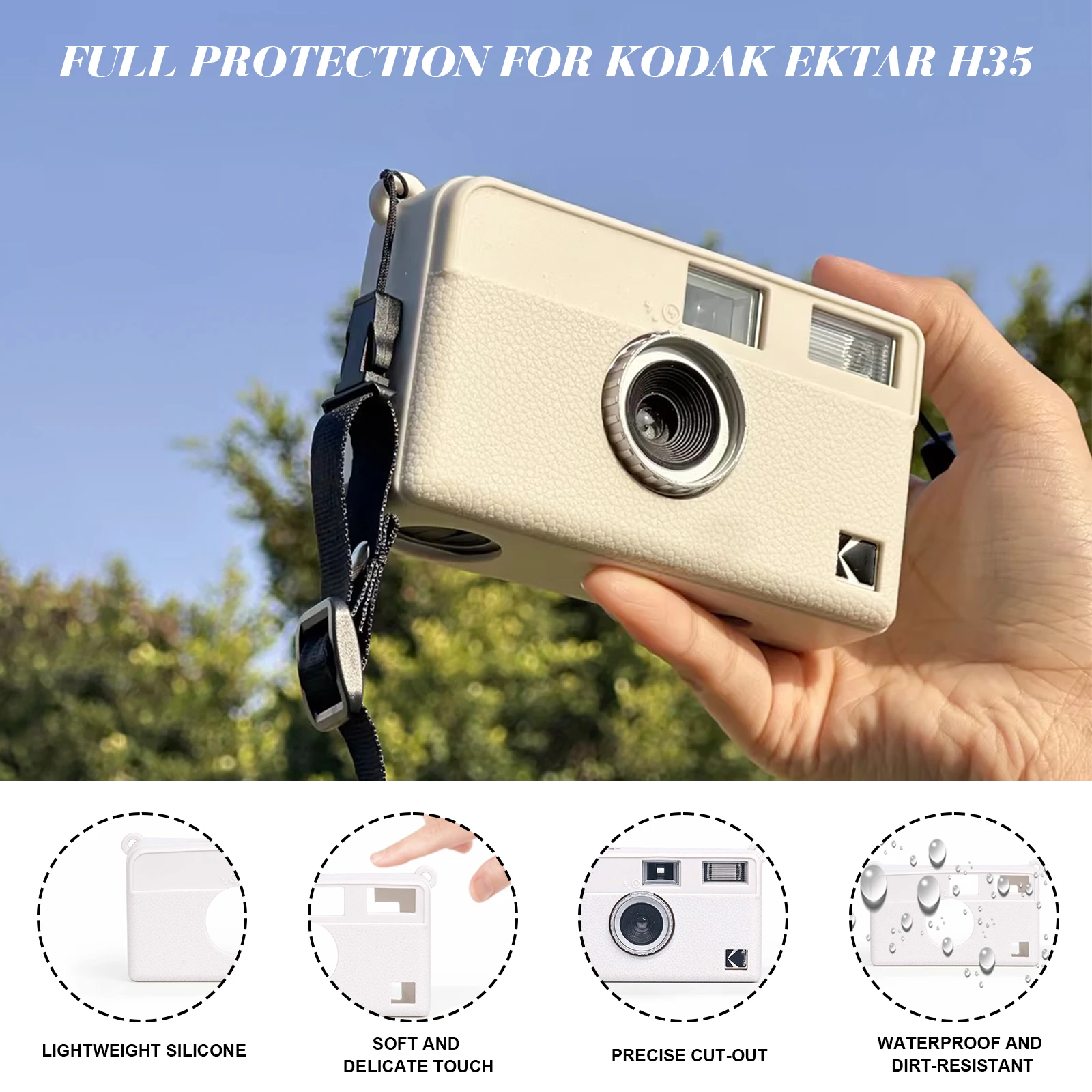 Caiul Case for Fujifilm Film Kodak H35 Film Machine Solid Color Protective Case With adjustable strap cord（N0 Camera）