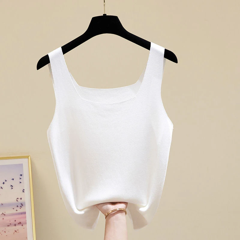 Summer New Solid Color Casual Fashion Knitting Tank Top Women Sleeveless Simple All-match Pullover Tee Female Bottomed Vest