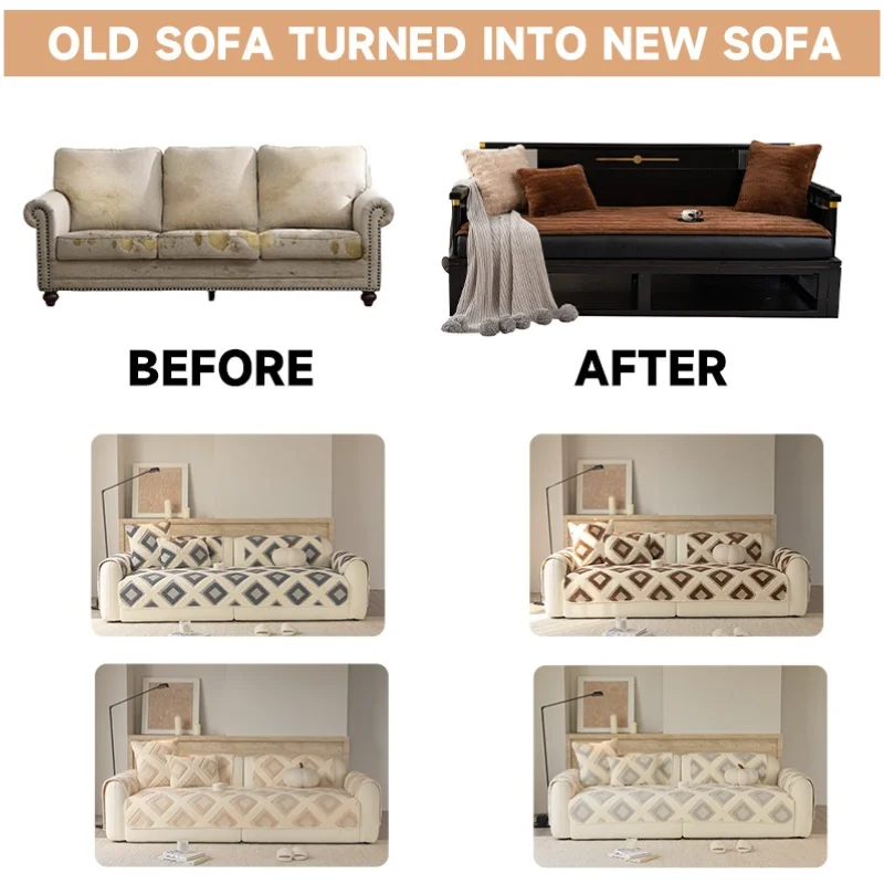 New Nordic Geometric Print Sofa Cover Plush Cushion Cover Non Slip Pet Scratch Proof Sofa Towel for Living Room Modern Decor