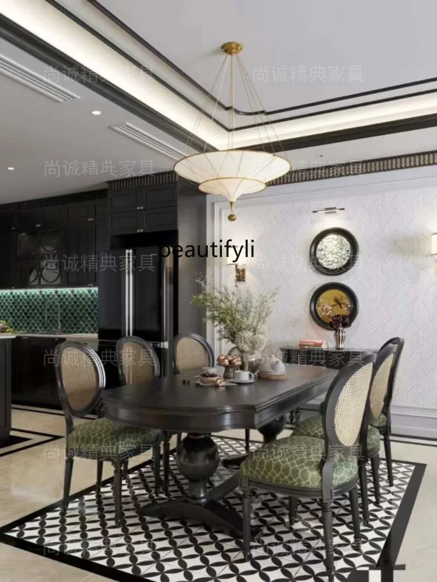 X188 French Entry Lux Dining Table Classical Home Simple European Retro Solid Wood Strip Simple Conference Desk