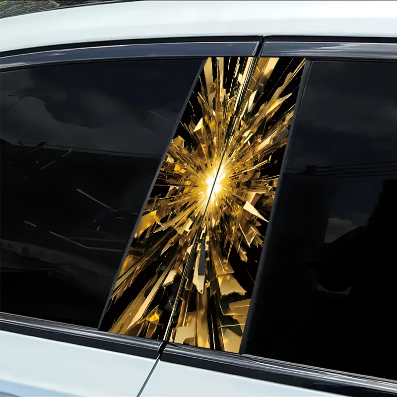 

2 pieces of automotive B-pillar stickers Golden Burst Smooth material protection film with anti-scratch properties