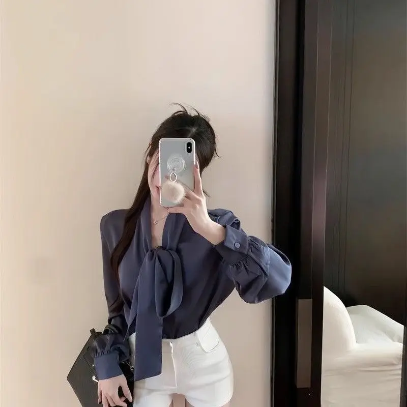 Temperament Spring Autumn New White Long Sleeve Bow Patchwork Shirt Tops Solid Loose Elegant Blouse Fashion Korean Women Clothes