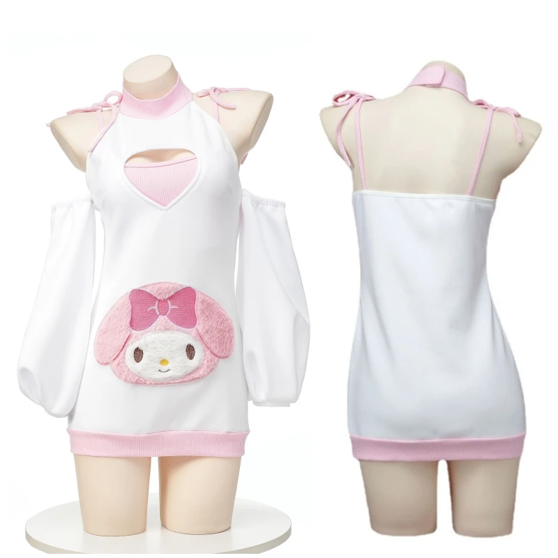 Lolita Girl Cute Rabbit Hoodie Dress Cosplay Costume Hollow Mini Dress Japanese Kawaii Girl Nightdress Roleplay Lingerie Outfits