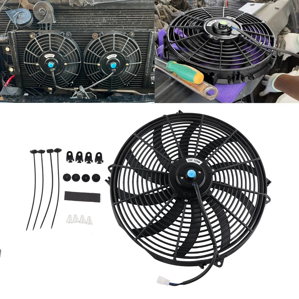 

Car 16" 12V 80W Push/Pull Electric Radiator Intercooler Slim Fan Engine Cooling Kit Easy Installation