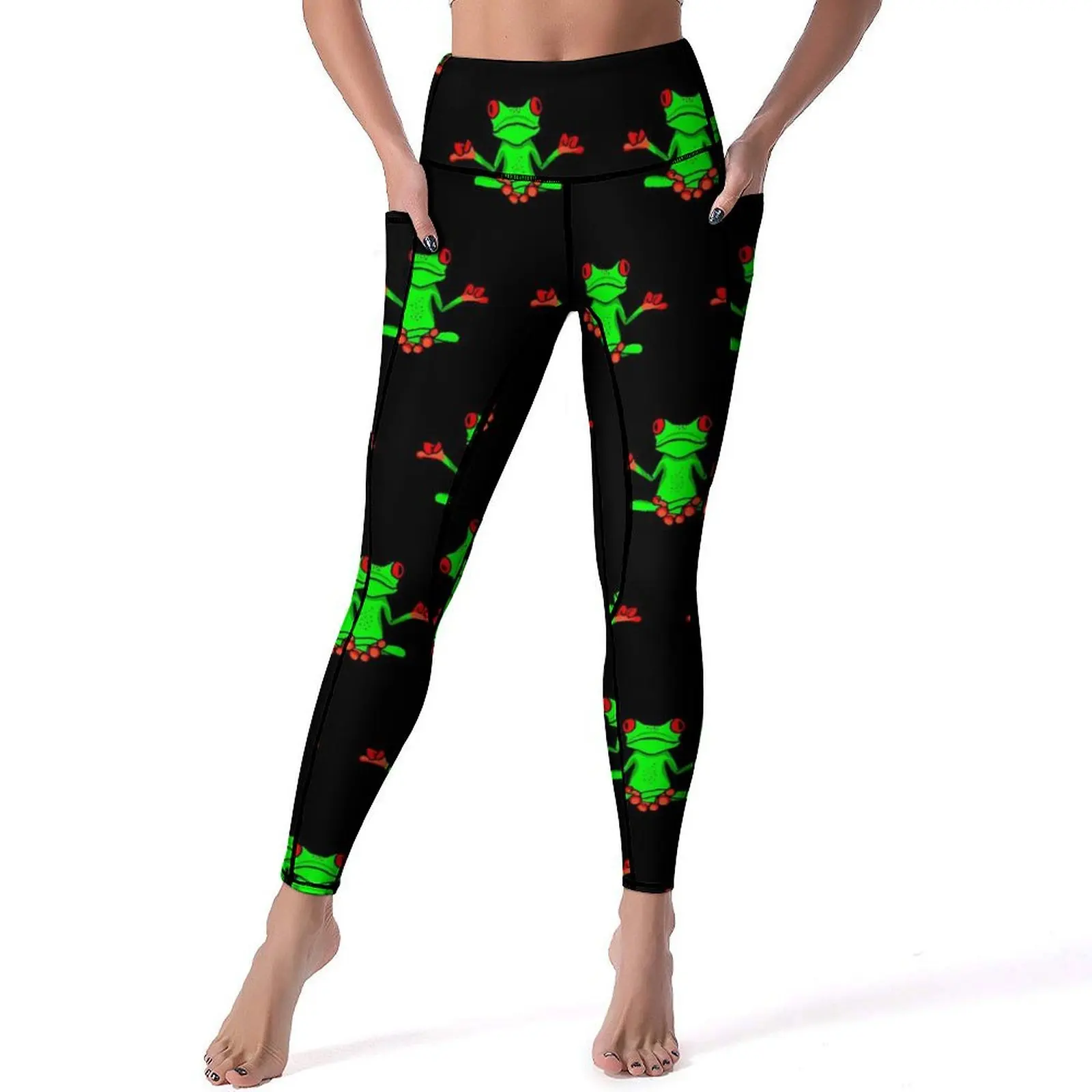 

Zen Tree Frog Yoga Pants With Pockets Cute Animal Leggings Sexy High Waist Sweet Yoga Sports Tights Stretch Workout Gym Leggins