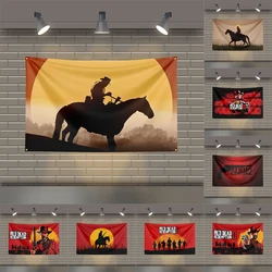 赤いデッドリデモプション2 rdr2 us westカウボーイフラッグ、ポリエステル、寝室、ガレージのプリントフラグ、3x5フィート