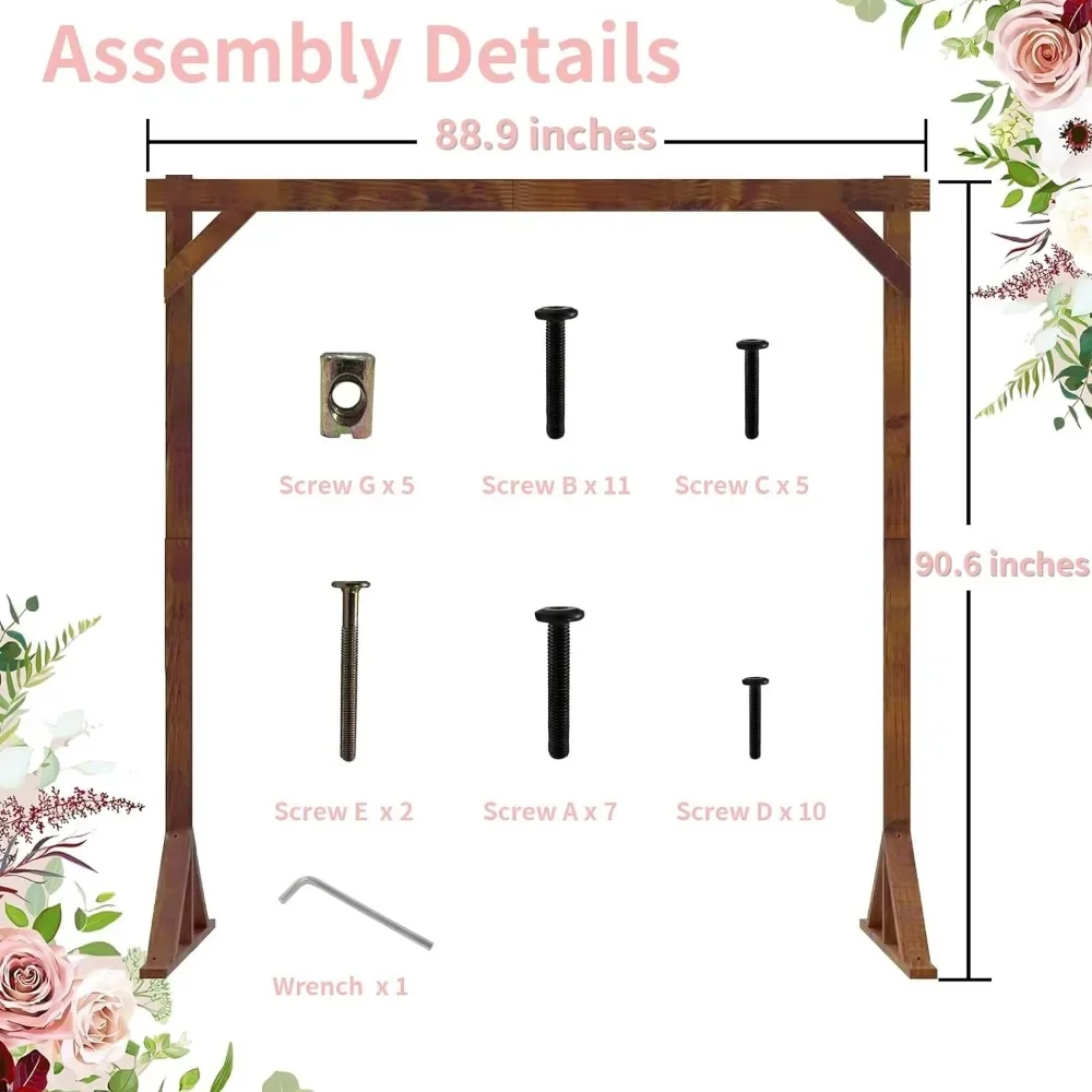 Arco quadrado do casamento de madeira, Backdrop Stand para casamento, Exterior e Interno, 7.5ft