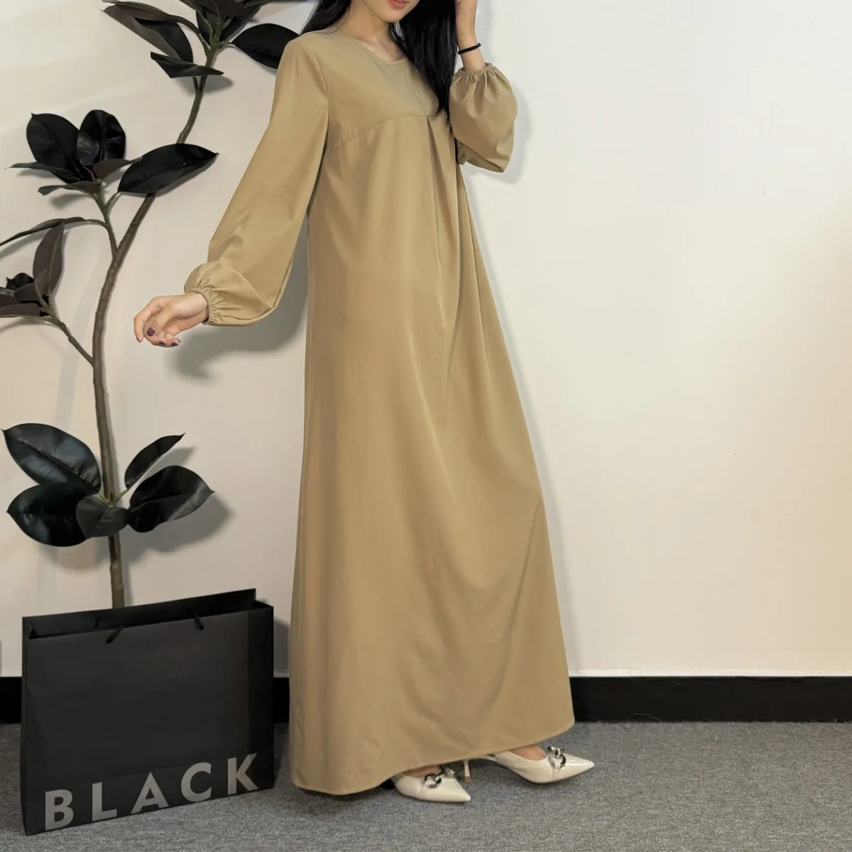 Muslim Dress Women Abayas Fashion Female Full Sleeve A-line Loose Prayer Dresses O-neck Casual Solid Long Ramadan Maxi Dresses