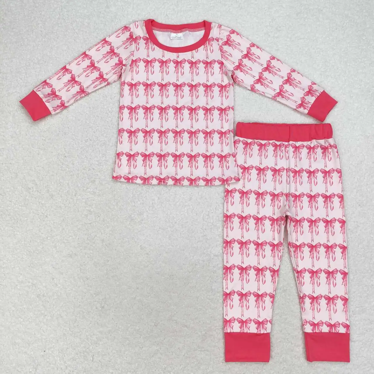 

RTS Baby Girls Toddler Wholesale Pink Bows Milk Silk Pajamas Tee Top Kids Pants Pajamas Boutique Outfits Clothes Sets