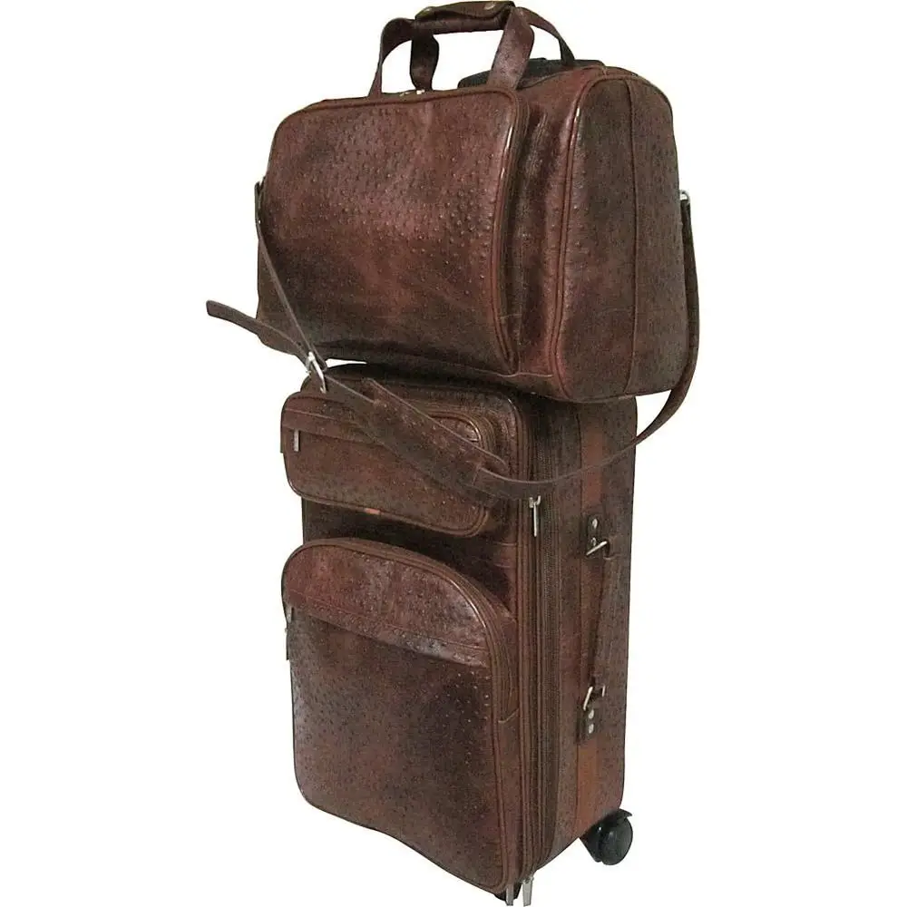 

Ostrich Print Leather Two-Piece Travel Set in Brown