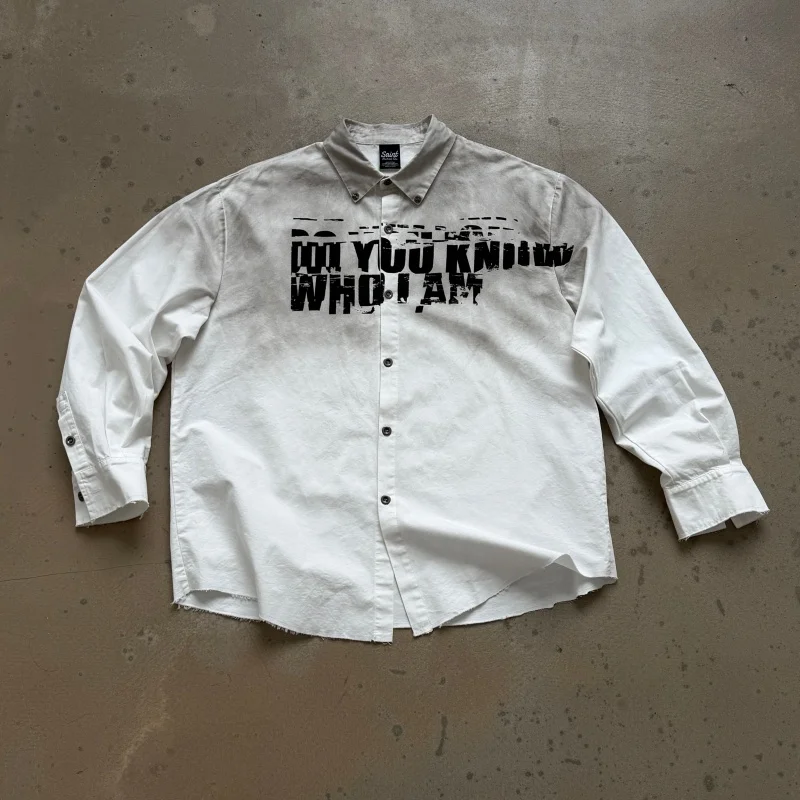 SAINT DO YOU KNOW WHO I AM 26SS Washed Patch Vintage Metal Accents Hand-Painted Spray-Stained Distressed Collared Shirt