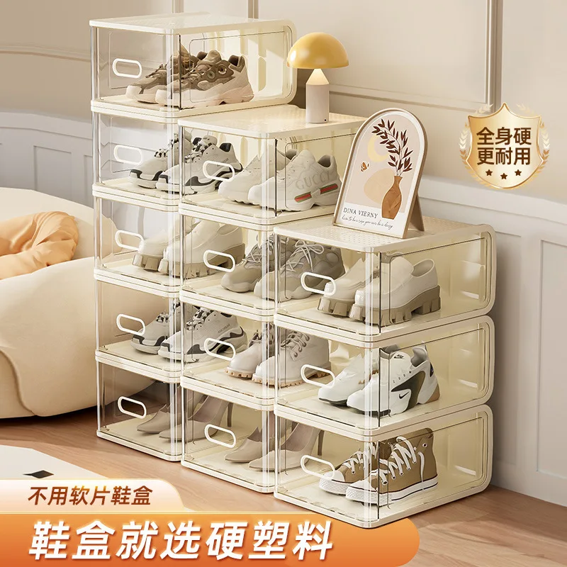 Hard Plastic Shoe Box, Dustproof Multi-layer Household Shoe Changing Finishing Can Be Stacked with Space-saving Shoe Cabinets