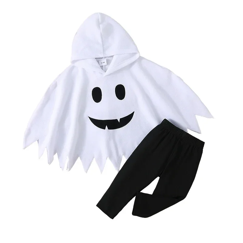 Kinder-Geisterkostüm Weißer Kapuzenponcho mit gezackten Kanten Halloween-Verkleidung für Süßes oder Saures Geburtstagsparty Cosplay-Outfit – Detail 6