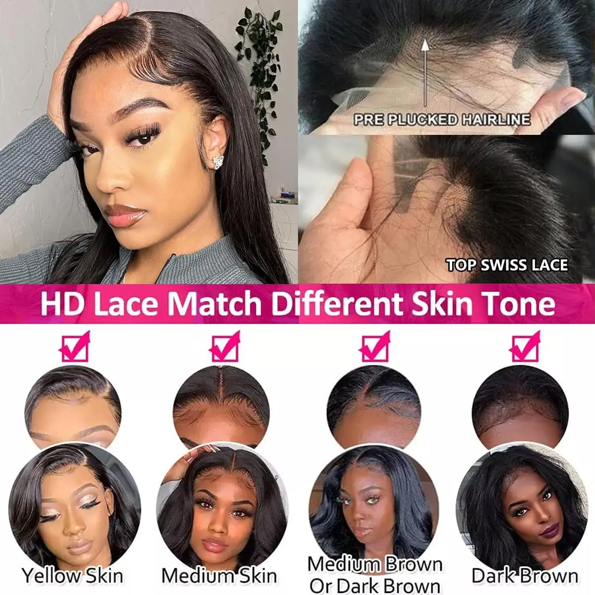 Straight Lace Front Wigs Human Hair Pre Plucked HD Transparent 13x4 Lace Frontal Wigs Human Hair with Baby Hair 180% Density