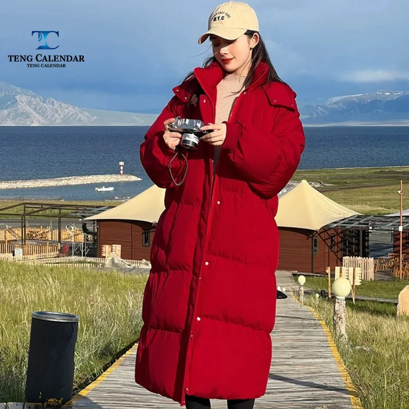Women's Long Down Cotton Jacket, Ins Hong Kong Style Loose and Thick Hooded Bread Jacket, New Winter 2026 Edition