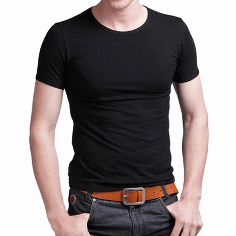 2024 Stretch V Collar Mens T Shirt Solid Color Short Sleeved Men T-Shirt For Male Tights Slim Man Tshirt Brand New Tops Tees