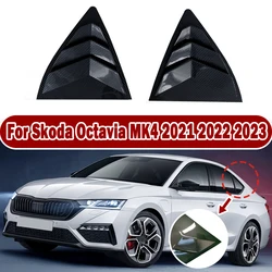 2PCS For Skoda Octavia MK4 2021 2022 2023 Car Rear Window Shutter Cover Louver Side Vent Gloss Black Car Stickers Accessories