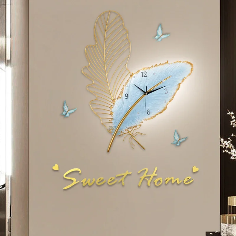 Quality Nordic Wall Clock Design Feather Aesthetic Girl Wall Clock Modern Electronic Mecanismo Reloj Pared Home Decoration