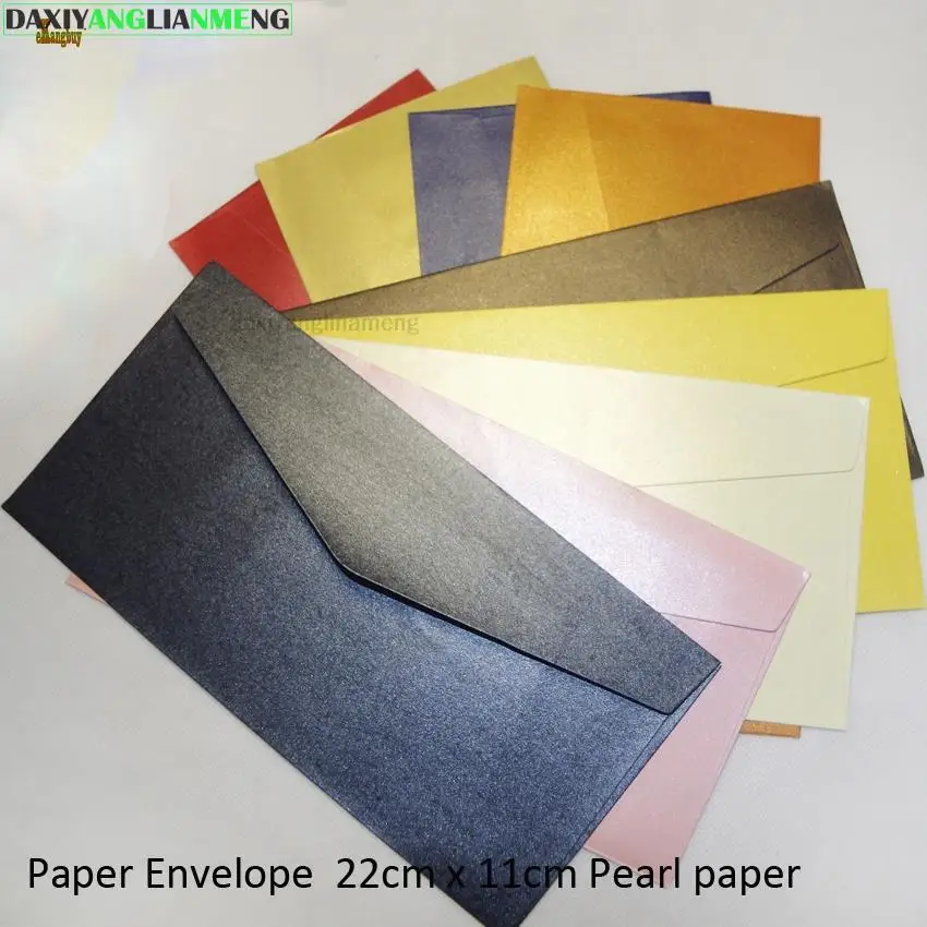 100pcs/lot 22x11cm Western-style Shiny Glossy 120gsm Thin Pearl Paper envelope, Business Cards Wedding Invitation Gift Cards