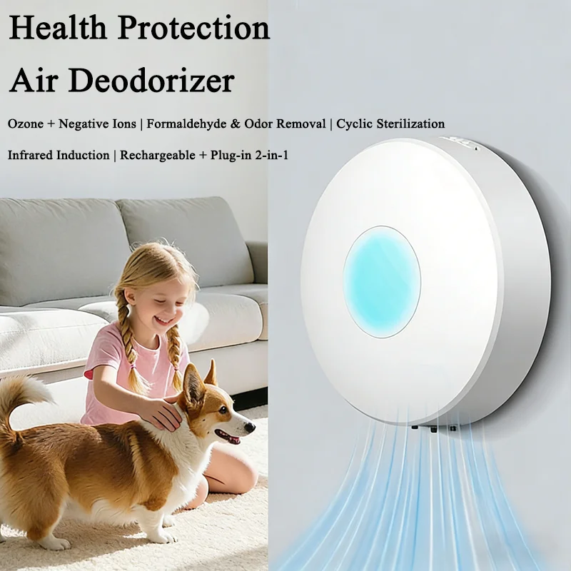 Eliminador de olores para mascotas, purificador de aire de ozono y iones negativos, desodorante inteligente para gatos, ambientador compacto para eliminación de olores