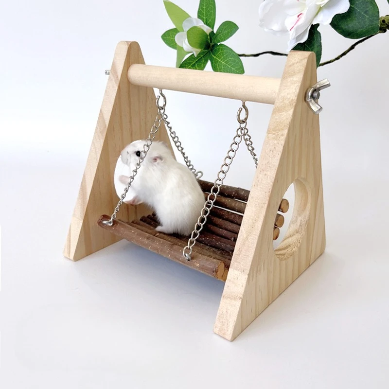 Brinquedo de Madeira para Hamster: Balanço, Rede e Brincadeira em Buracos de Árvore – Acessório para Roer e Decorar o Ambiente do Pequeno Pet