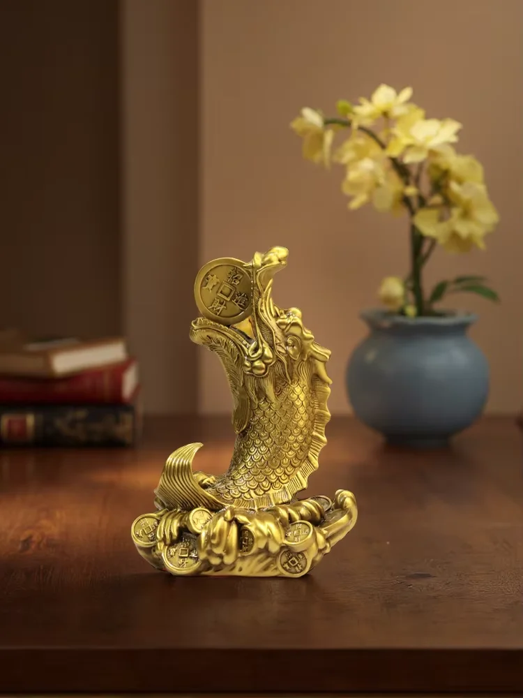 Old Brass Zhaocai Jinbao Bombay duck statue spit Yuanbao coins Cornucopia Base Study screen Amass wealth Town house Exorcism